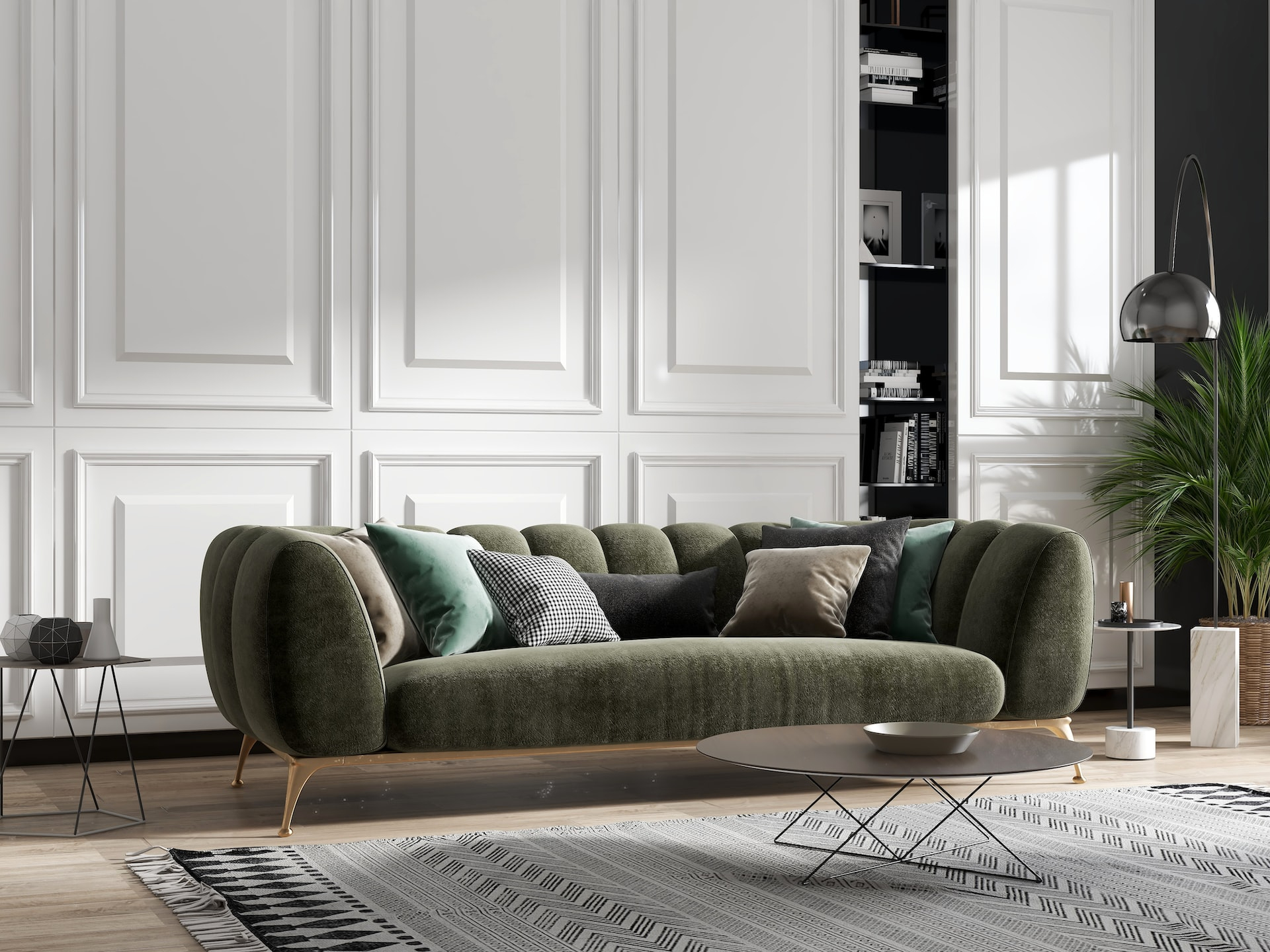 Fauteuil dans un intérieur aux tons verts et bruns